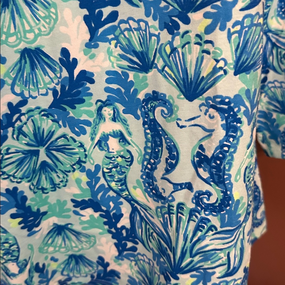 Lilly Pulitzer Mermaid Ollie Blue Teal White “Seeing Double” M Long Sleeve Top - Picture 3 of 12